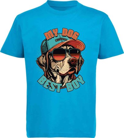 i225 Kinder Hunde T-Shirt aqua blau