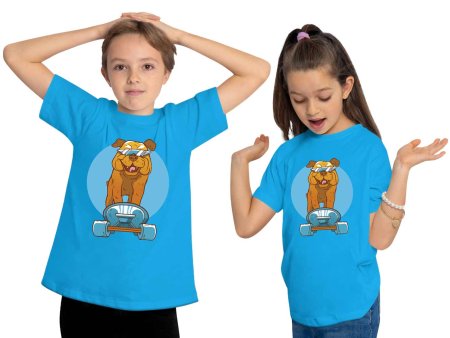 i239 Kinder Skater Hunde T-Shirt aqua blau