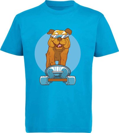 i239 Kinder Skater Hunde T-Shirt aqua blau