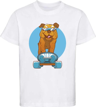 i239 Kinder Skater Hunde T-Shirt weiss