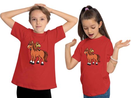 i251 Kinder Pferde T-Shirt rot