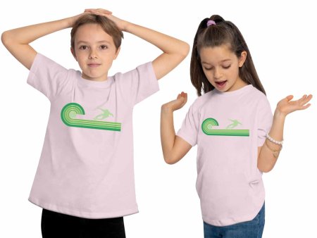 Printed Kids T-Shirt Skateboarder on Green Retro Wave