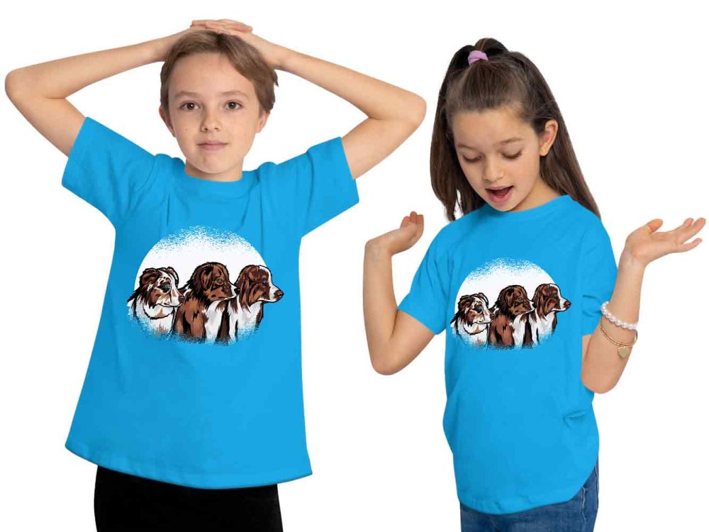 i214 Kinder Hunde T-Shirt aqua blau