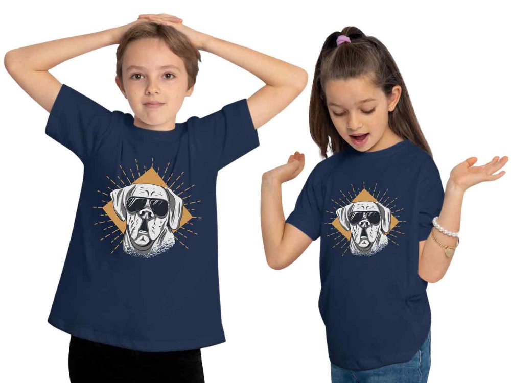 i224 Kinder Hunde T-Shirt navy blau