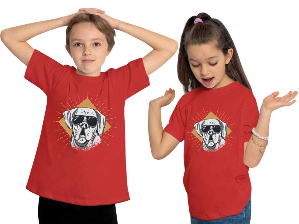 i224 Kinder Hunde T-Shirt rot