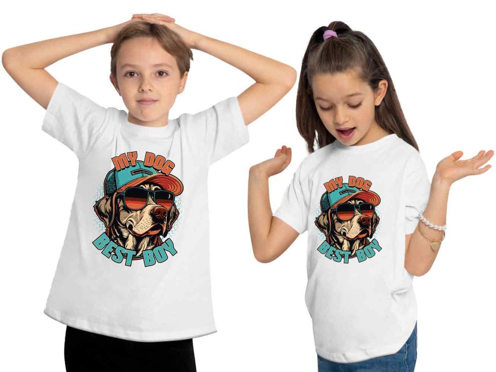 i225 Kinder Hunde T-Shirt weiss