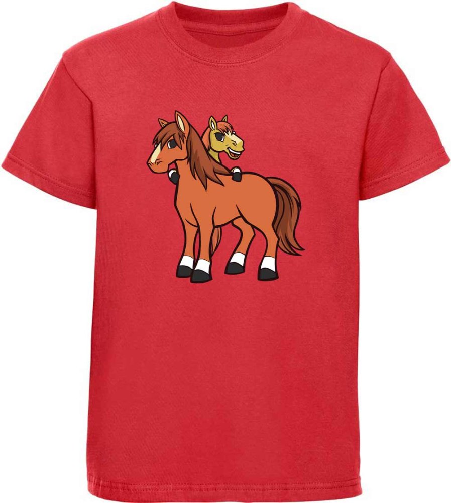 i251 Kinder Pferde T-Shirt rot